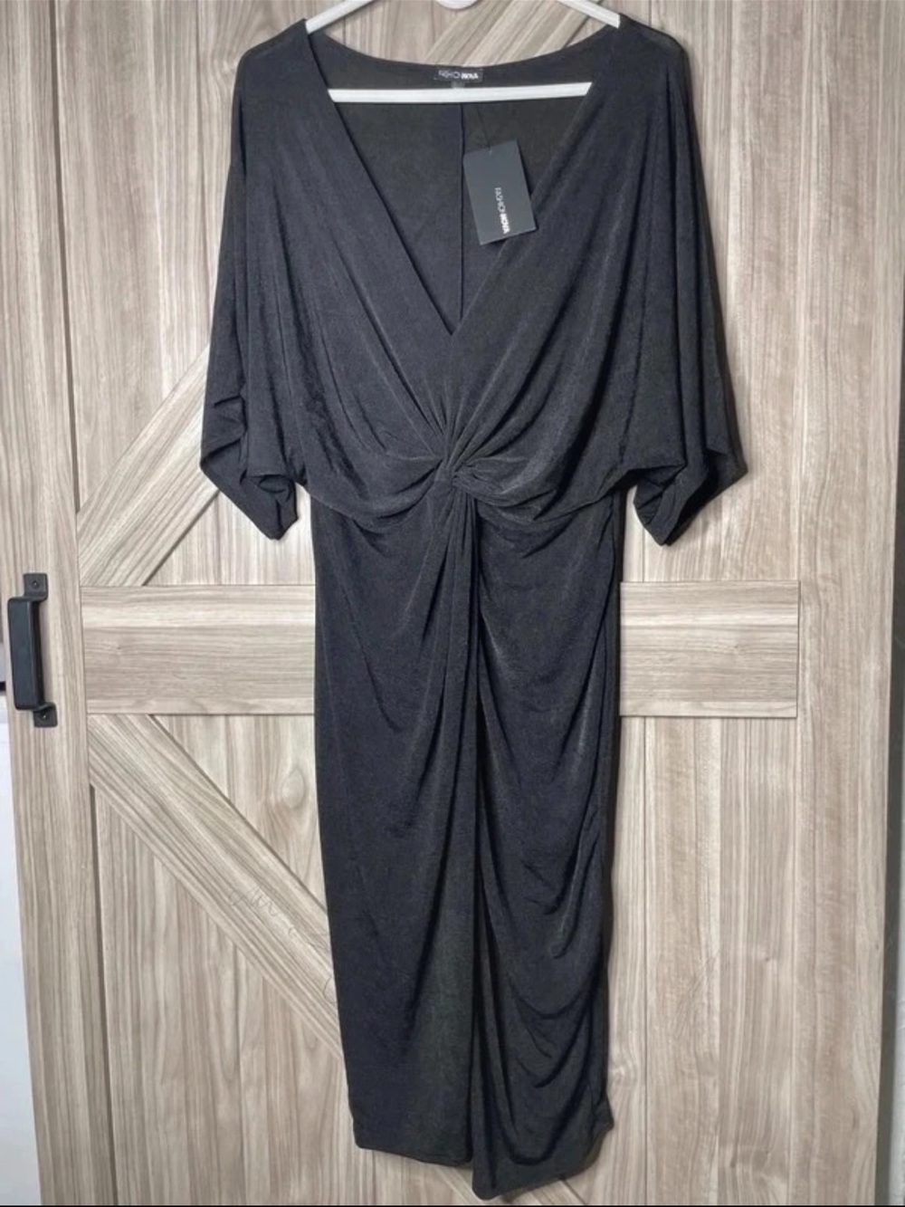 Fashion Nova Black Knot-Front Midi Dress